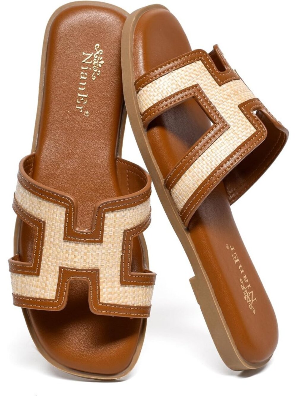 Women's Brown Leather Comfortable Memory Foam Casual Summer Flats Shoes